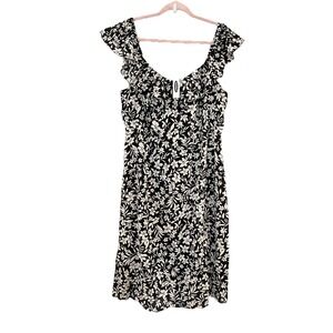 Old Navy Dress 1X Flutter Sleeve Black Floral Smocked Midi Dress Plus NEW